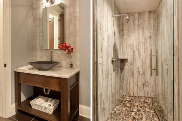 Add a little warmth to your bathroom with this taupe/brown shower